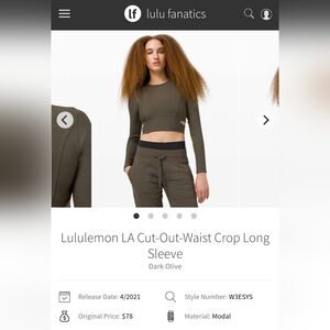 Lululemon Ribbed Cut Out Crop Long Sleeve